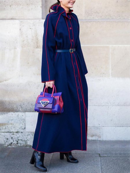 Urban Lotus Leaf Collar Loose Trench Coat, Dark blue, Coats