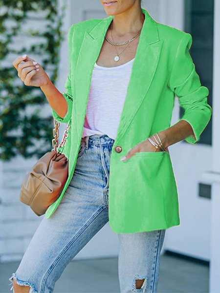 Lapel Collar Regular Fit Casual Blazer, Green, Coats