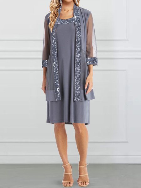 

Round Neck Dress and Cardigan Two-Piece Set, Gray, Dresses