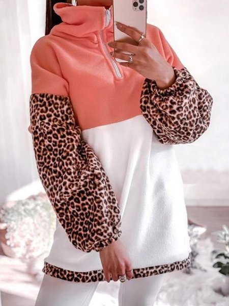 Turtleneck Zipper Casual Sweatshirt, Orange, Sweatshirts & Hoodies