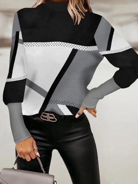 Regular Fit Turtleneck Urban Geometric Shirt, As picture, Blouses and Shirts