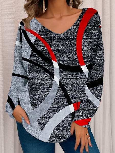 Loose Casual V Neck T-Shirt, Deep gray, T-Shirts