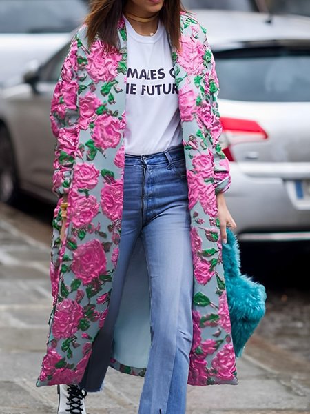 Long Sleeve Urban V Neck Floral Loose Trench Coat, Pink, Coats
Long Sleeve Urban V Neck Floral Loose Trench Coat, Pink, Coats