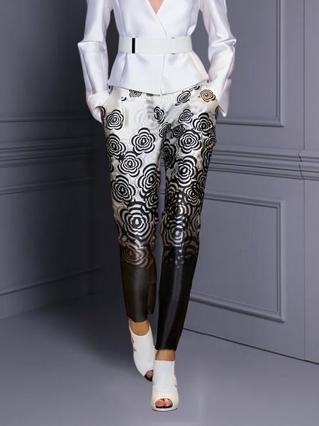 Daily Regular Fit Floral Urban Fashion Pants, Off white, Pants
