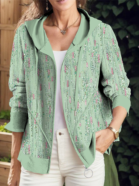 Abstract Loose Hoodie Casual Jacket, Green, Jackets