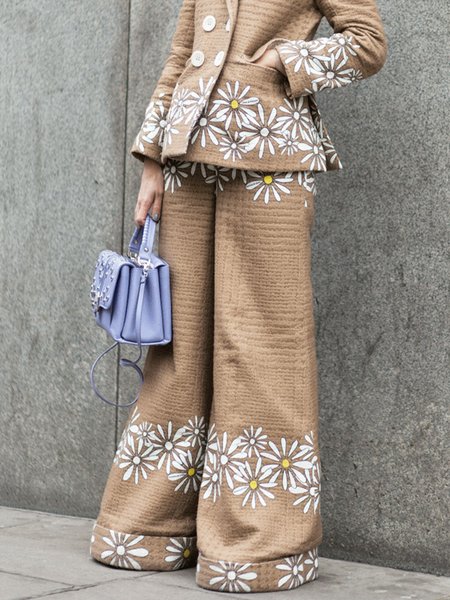 Urban Regular Fit Floral Fashion Wide leg Pants, Khaki, Pants