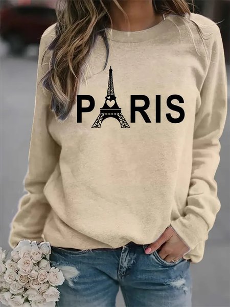 Crew Neck Casual Sweatshirt, Khaki, Sweatshirts & Hoodies