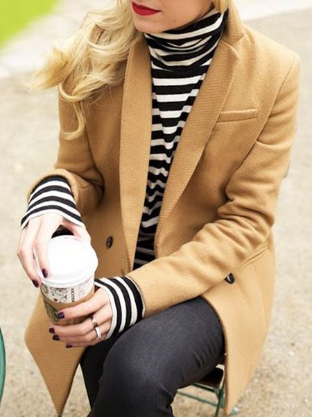 Regular Fit Urban Lapel Collar Plain Jacket, Khaki, Blazers