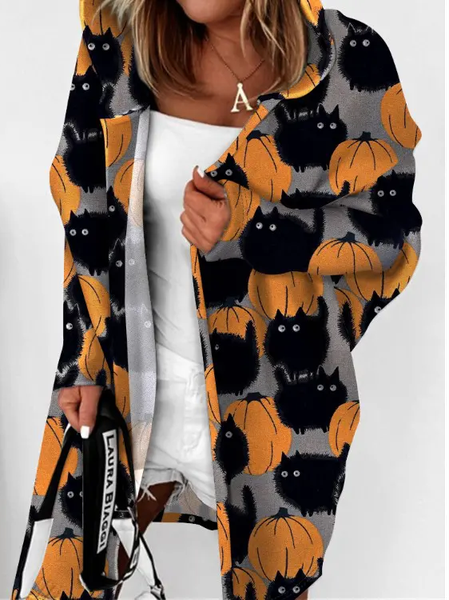 Casual Loose Wrap Halloween Kimono, Orange, Cardigans