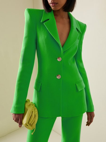 Lapel Collar Urban Plain Regular Fit Blazer, Green, Blazers