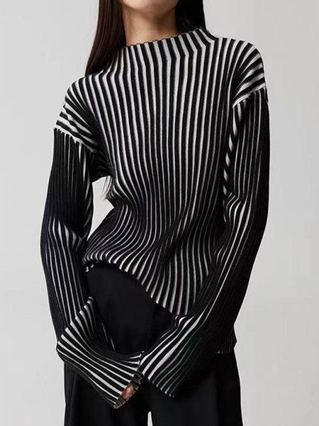 Urban Loose Half Turtleneck Long Sleeve Sweater, Black, Pullovers