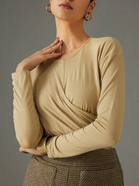 Crew Neck Plain Urban Regular Fit T-Shirt, Khaki, Tees