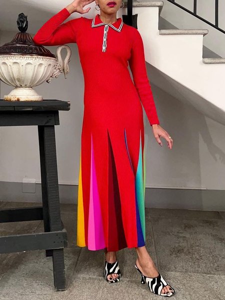 Color Block Shawl Collar Regular Fit Urban Sweater Maxi Dress With No Belt, Red, Maxi Dresses
Color Block Shawl Collar Regular Fit Urban Sweater Maxi Dress With No Belt, Red, Maxi Dresses