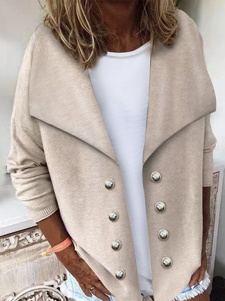 Casual Plain Loose Shawl Collar Kimono, Khaki, Coats