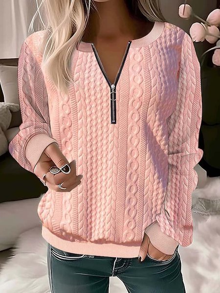 Crew Neck Loose Casual Sweatshirt, Pink, Hoodies & Sweatshirts