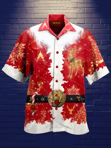 Casual Shirt Collar Geometric Shirt & Top, Red, Men's shirts