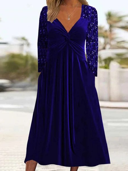 Split Joint Glitter Plain Casual Dress With No, Blue, Dresses
