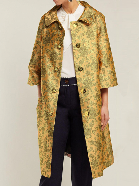 Shirt Collar Three Quarter Sleeve Floral Urban Loose Trench Mid-long Coat, Golden, Coats
Shirt Collar Three Quarter Sleeve Floral Urban Loose Trench Mid-long Coat, Golden, Coats