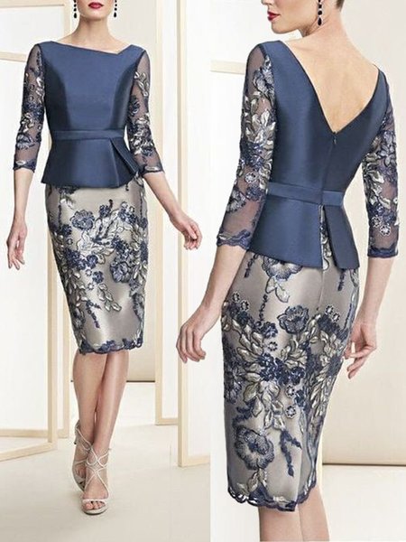 Floral Lace Elegant Regular Fit Two-Piece Set, Blue, Party Dresses
