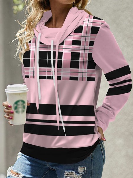 Drawstring Casual Knitted Sweatshirt, Pink, Sweatshirts & Hoodies