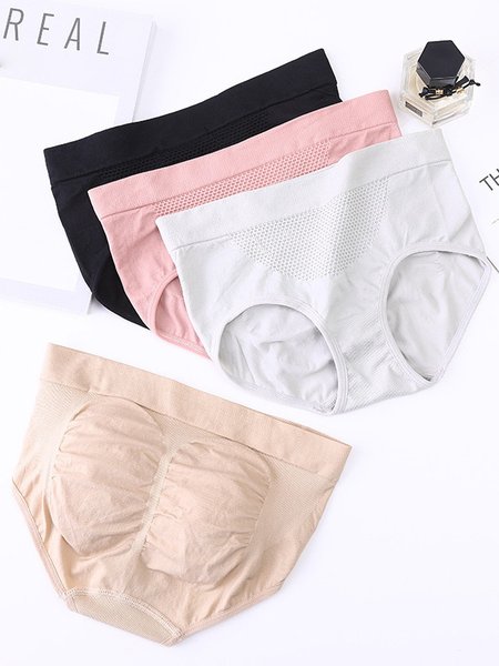Plain Hollow Out Casual Panty, Nude, Underwear
