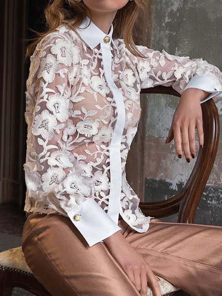 Shirt Collar Long Sleeve Elegant Regular Fit Floral Blouse, White, Blouses and Shirts
Shirt Collar Long Sleeve Elegant Regular Fit Floral Blouse, White, Blouses and Shirts