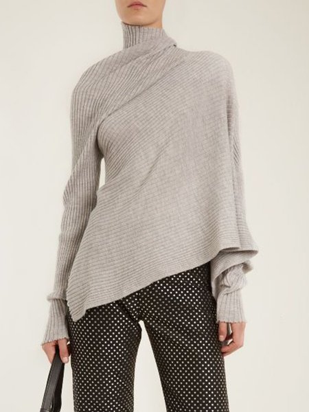Long Sleeve Urban Plain Loose Sweater, Gray, Pullovers