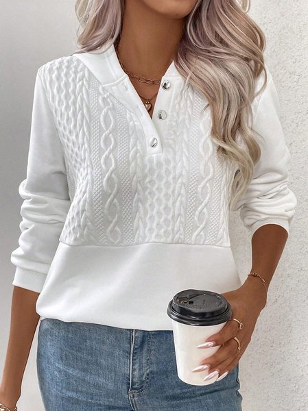 Knitted Casual Plain Hoodie, White, Sweatshirts & Hoodies