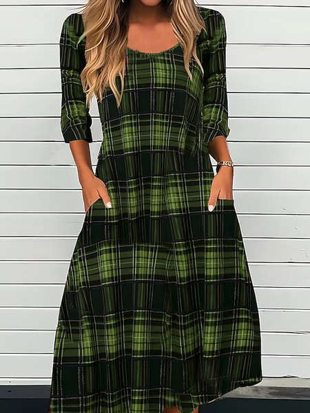 Loose Crew Neck Christmas Casual Plaid Dress With No, Green, Dresses
Loose Crew Neck Christmas Casual Plaid Dress With No, Green, Dresses