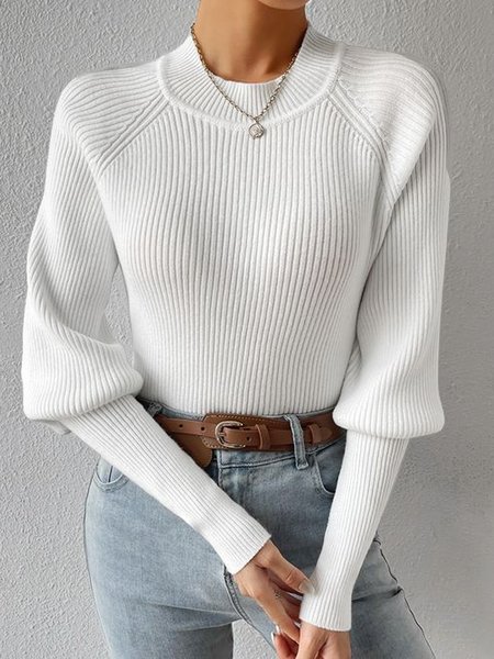 

Urban Yarn/Wool Yarn Regular Fit Sweater, White, Pullovers