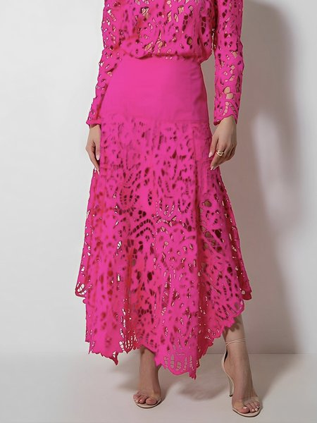 Daily Lace Elegant Regular Fit Skirt, Rose red, Skirts
