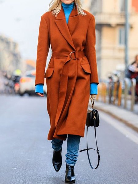 Urban Loose Plain Shawl Collar Coat, Cameo brown, Coats