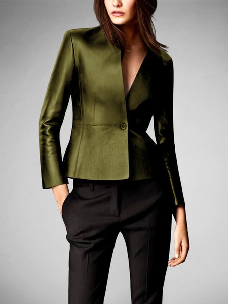 Regular Fit Pu Urban Plain Pu Leather Coat, As picture, Jackets