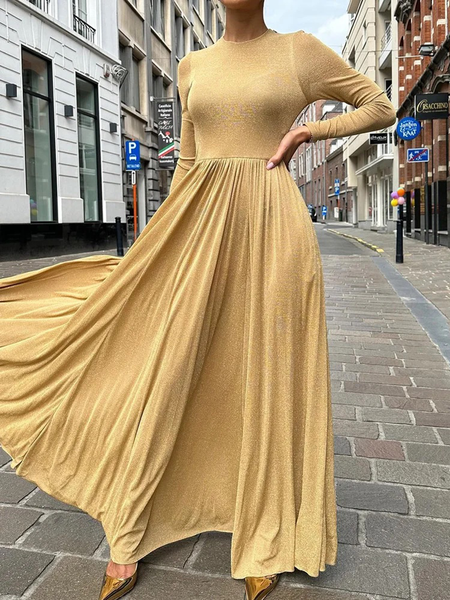 Regular Fit High Elasticity Elegant Crew Neck Long Sleeve Maxi Dress, Yellow, Maxi Dresses
Regular Fit High Elasticity Elegant Crew Neck Long Sleeve Maxi Dress, Yellow, Maxi Dresses