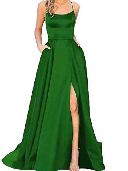 Elegant Spaghetti Loose Dress With No, Army green, Party Dresses