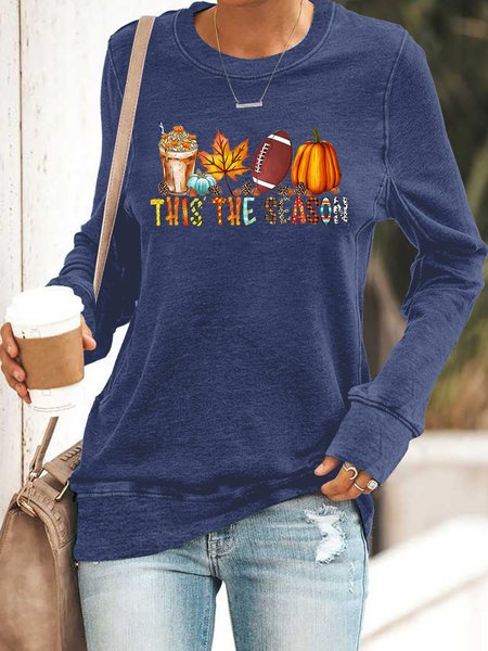 Loose Knitted Casual Sweatshirt, Blue, Hoodies&Sweatshirts