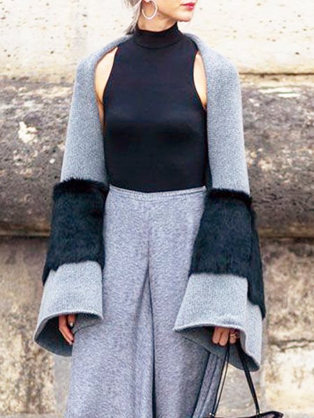 Urban Loose Color Block Shawl and Tank Top Sweater, Gray, Pullovers