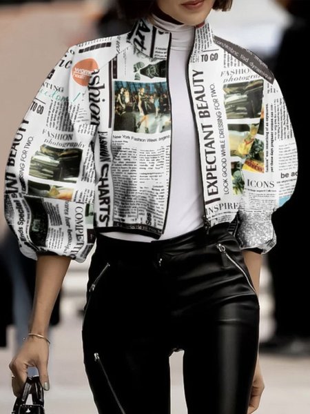 Urban Regular Fit Stand Collar Newspaper Jacket, White, Jackets