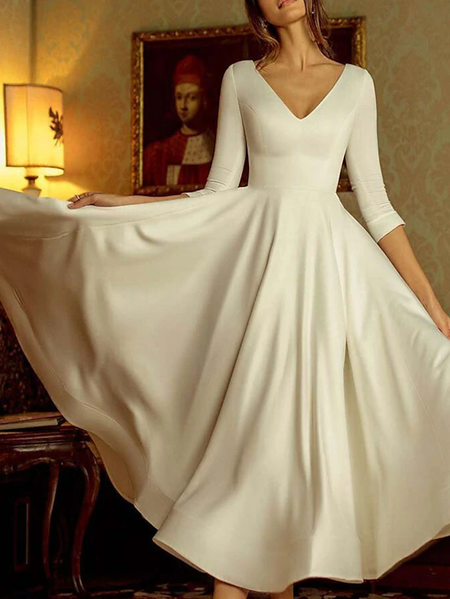 Elegant Plain Regular Fit Knitted Dress With No Belt, Off white, Party Dresses
Elegant Plain Regular Fit Knitted Dress With No Belt, Off white, Party Dresses