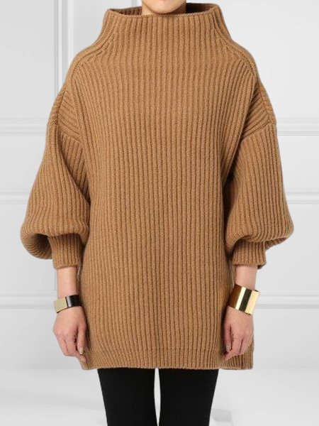 

Long Sleeve Urban Half Turtleneck Sweater, Khaki, Pullovers