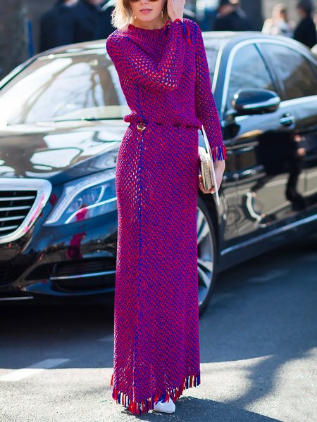 Elegant Regular Fit Sweater Maxi Dress With No Belt, As picture, Maxi Dresses