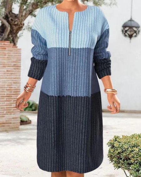 Zipper Loose Casual Others Dress With No, Blue, Midi Dresses