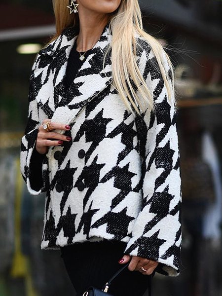 Urban Shawl Collar Houndstooth Jacket, Black-white, Jackets