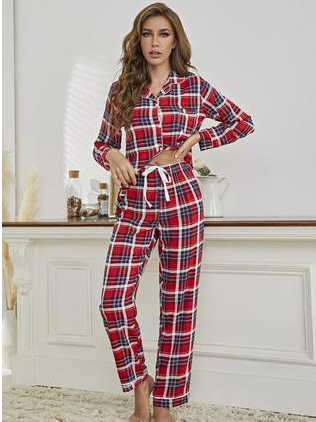 Superfine Fiber Casual Loose Regular Long Sleeve Plaid Pajama Set, Reddish black, Pajamas
Superfine Fiber Casual Loose Regular Long Sleeve Plaid Pajama Set, Reddish black, Pajamas