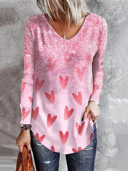 Knitted Casual Heart/Cordate T-Shirt, Pink, T-Shirts
