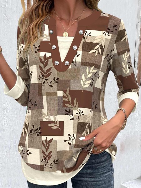 Leaf Buttoned Loose Casual Shirt, Camel, Shirts & Blouses