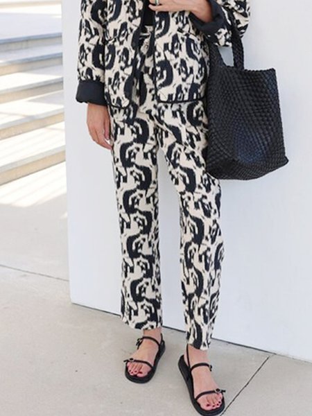 Urban Random Print Pants, Black-white, Pants