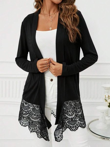 Cotton-Blend Wrap Casual Kimono, Black, Cardigans