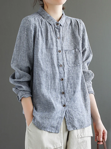 Striped Regular Fit Casual Blouse, Blue, Shirts & Blouses