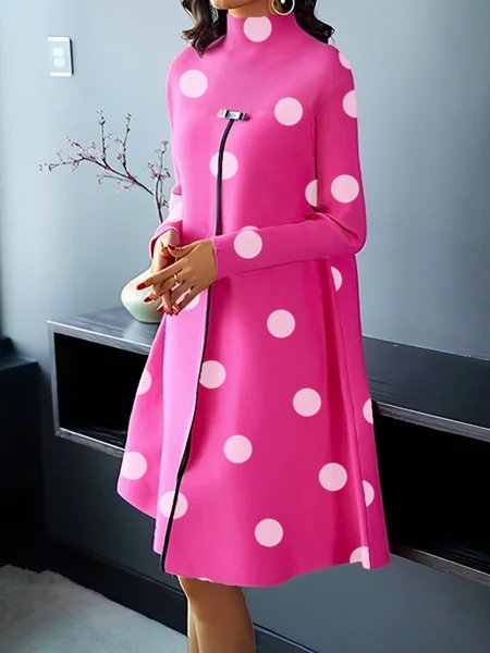 Regular Fit Half Turtleneck Elegant Polka Dots Sweater Midi Dress With No Belt, Deep pink, Midi Dresses
Regular Fit Half Turtleneck Elegant Polka Dots Sweater Midi Dress With No Belt, Deep pink, Midi Dresses